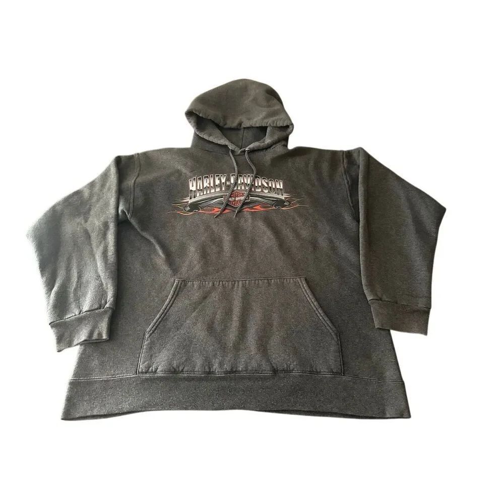 Harley Davidson 2005 y2k grey flame hoodie Size M
